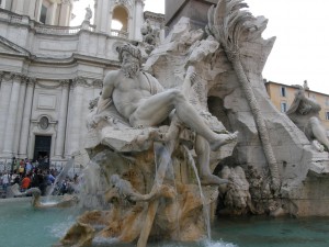 Fontana dei Quattro Fiumi på Piazza Navona. Detalj.